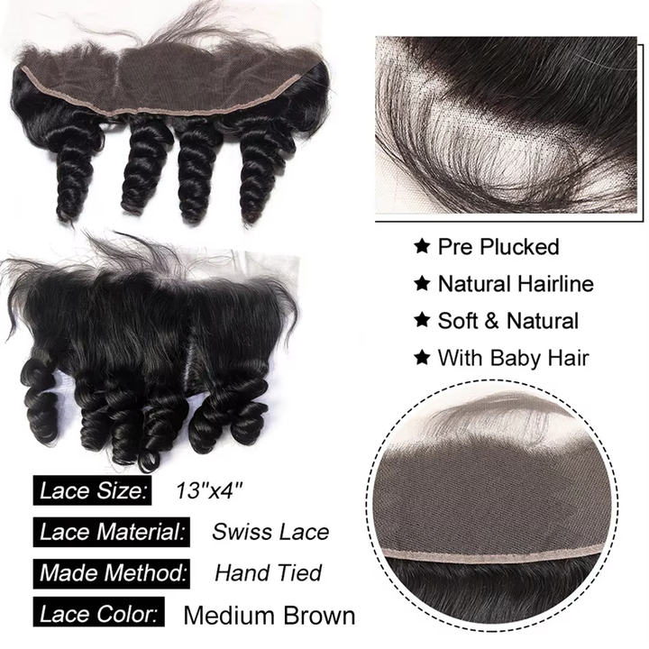 (B2) 4 Bundles Loose Wave Hair with 13x4 Lace Frontal Brazilian Hair Weave Bundles