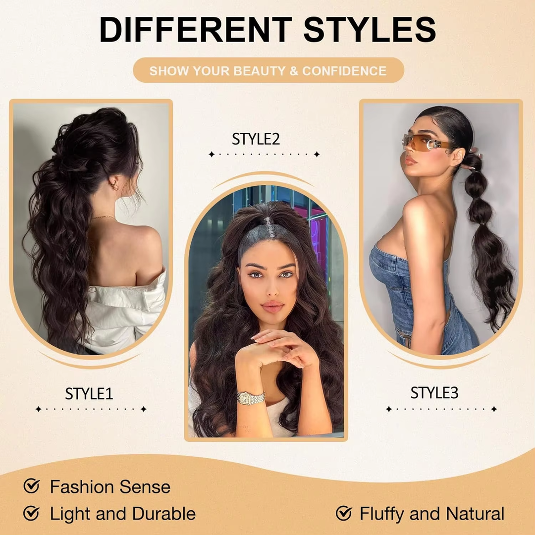 Body Wave Wrap Around Ponytail Human Hair #2 Dark Brown Color Brazilian Hair Magic Paste Pony Tail Extentions