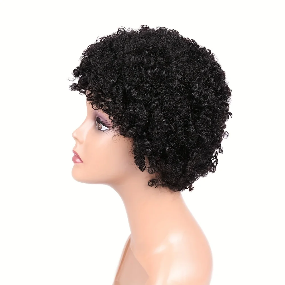 New Pixie Cut #1b #30 Color Screw Curls Machine Made Short Kinky Curly Human Hair Wigs For Women