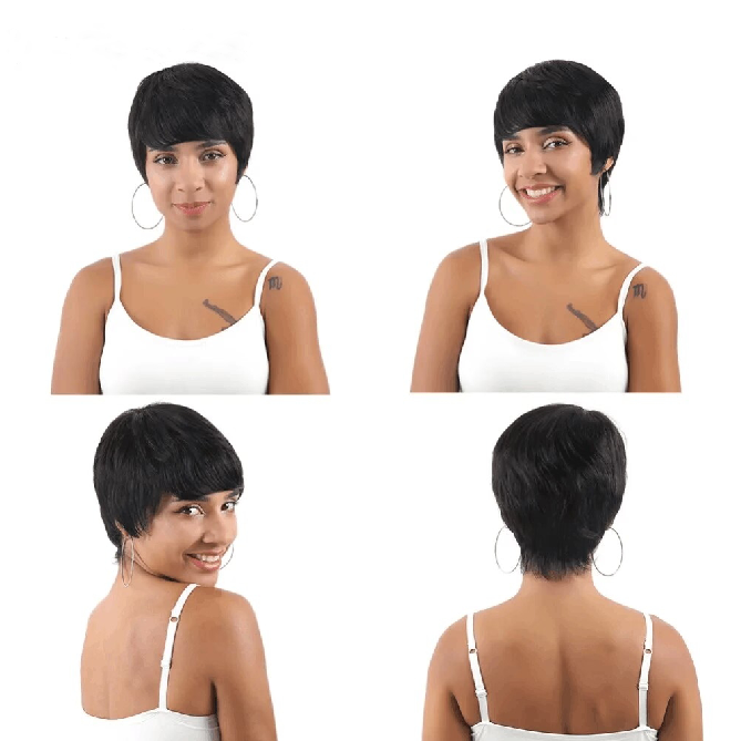 New Pixie Cut Short Pixie Cut Wigs Straight Brazilian Remy Hair 1B #30 Brown Color Machine Made Wigs For Women