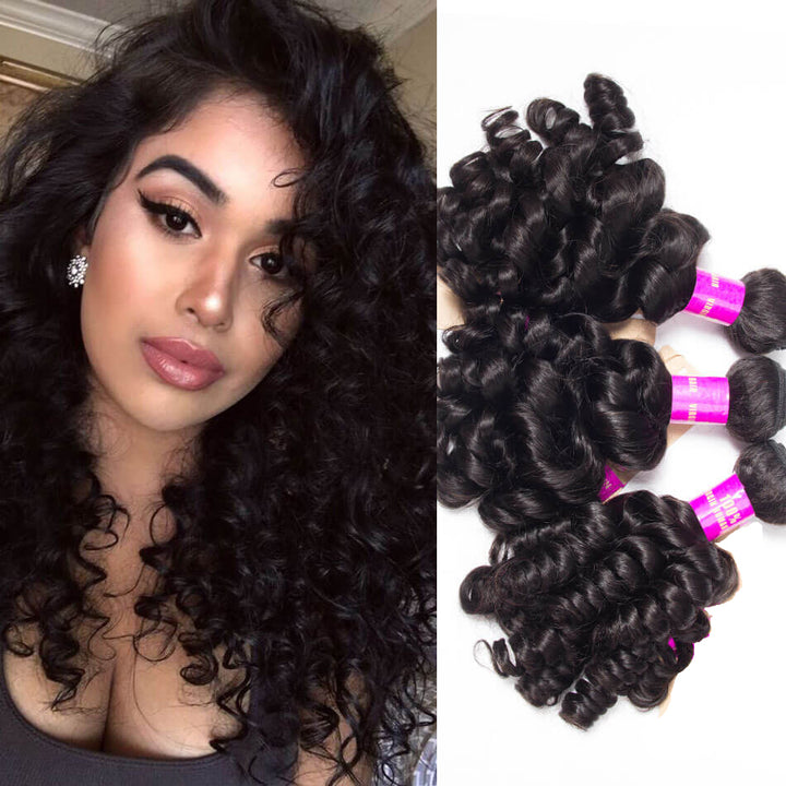 Lumiere Indian Bouncy Curly 3 Bundles Human Hair Extensation 8-40 inches