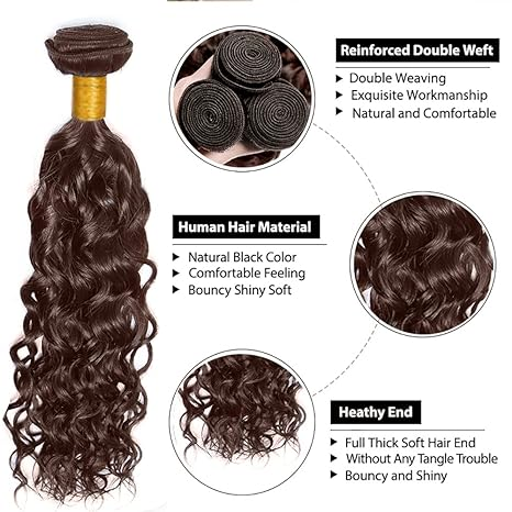 #4 Brown Water Wave 3 Bundles With 4X4 Lace Closure Human Hair Bundles Brazilain Unprocessed Virgin Hair Color #4 (No Code Need)