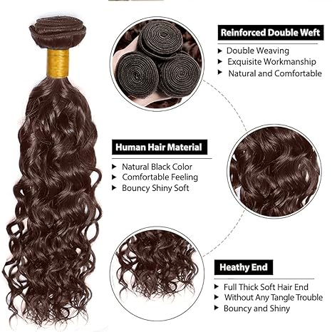 Brown Bundles Color #4 Brown Water Wave Human Hair Bundles 1 Bundle Human Hair Brazilian Unprocessed Virgin Hair (No Code Need)