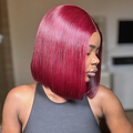 Lumiere 2x6 Lace Closure Straight Bob Wigs #99J Red Colored Blunt Cut New Short Bob Wigs