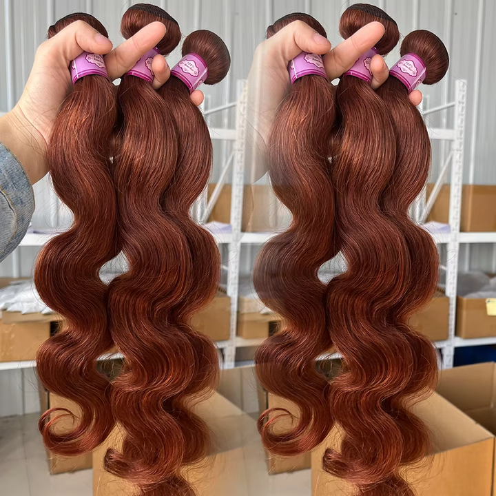 Reddish Brown #33 Colored Body Wave Bundles With 5x5/6x6 Closure 100% Human Hair 3 PCS Bundles And Closure(No Code Need)