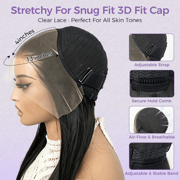 Bords 4C | Indétectable Kinky Straight Kinky Edges 13x4 Frontal Lace Glueless Wig | Inspiré d'Afro 