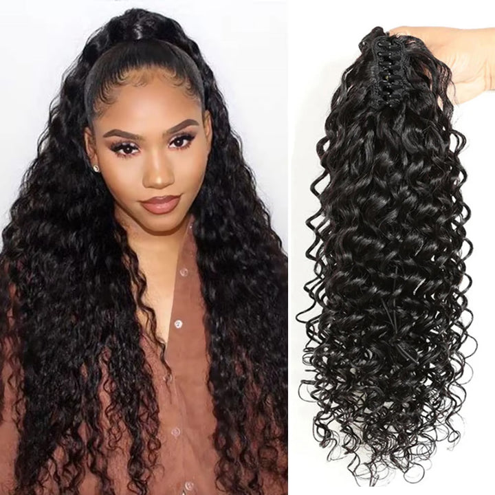 Extension de cheveux humains de queue de cheval de griffe de vague profonde pour des femmes 