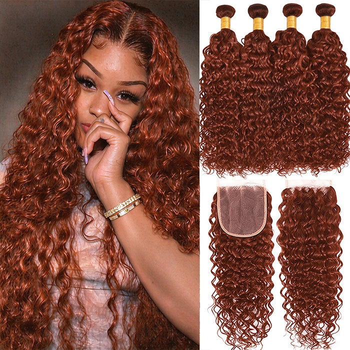613 Blonde Water Wave 4 Bundles avec fermeture 4x4 avec dentelle transparente 