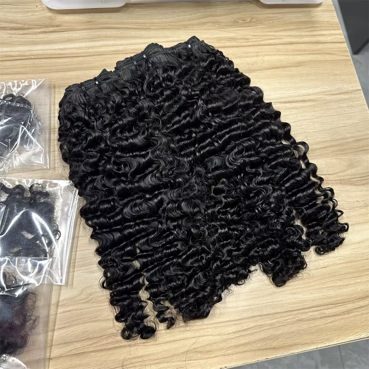 Lumiere 15A Natural Black Burmese Curly Human Hair 4 Bundles Double Weft Weave Bundle Extensions