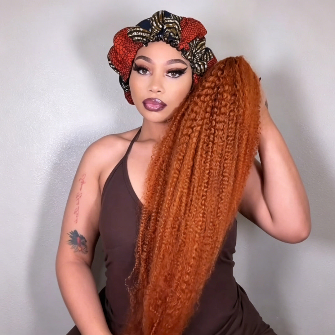#350 Ginger Color Kinky Curly Hair Lace Front Wig pour femme 