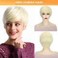 Machine made #60 Human Hair Wig with Bangs  Short Straight Pixie Cut Hair for Women 4inch