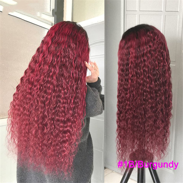 Lumiere 1B/BURG Ombre Kinky Curly 4x4/5x5/13x4 Lace Closure/Frontal 150%/180% Density Wigs For Women Pre Plucked