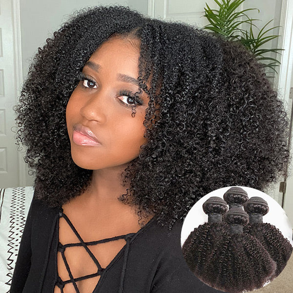 lumiere Brazilian Afro Curly 4 Bundles Virgin Human Hair Extensions 100% Human Hair