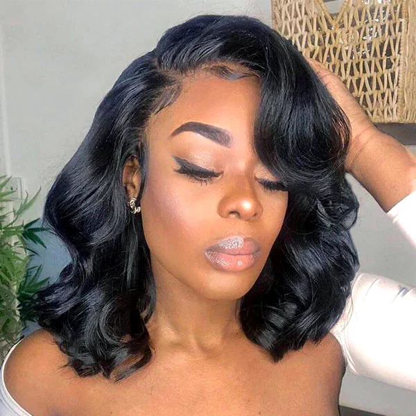 Loose Wave Lace Front Short Bob Wigs Pre-Plucked Natural Color