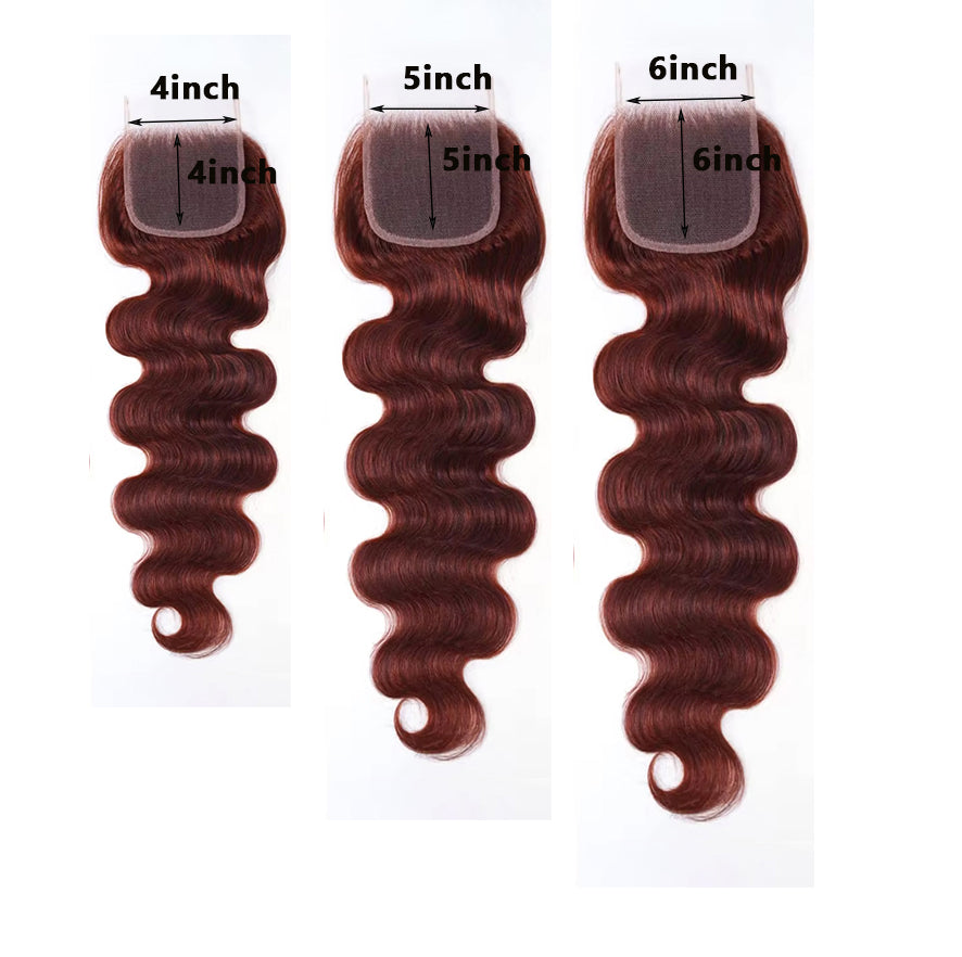 Reddish Brown #33 Colored Body Wave Bundles With 5x5/6x6 Closure 100% Human Hair 3 PCS Bundles And Closure(No Code Need)