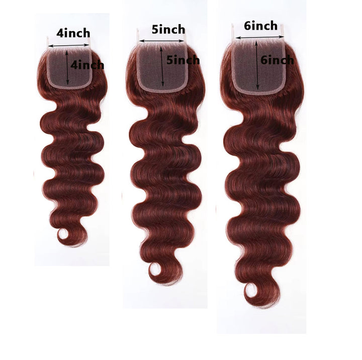 Reddish Brown #33 Colored Body Wave Bundles With 5x5/6x6 Closure 100% Human Hair 3 PCS Bundles And Closure(No Code Need)