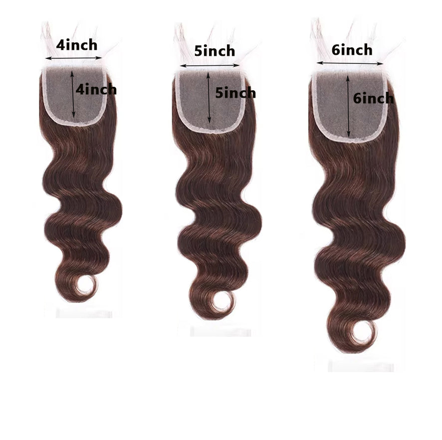 #4 Brown Body Wave 3 Bundles avec 4X4 Lace Closure 100% cheveux humains vierges 