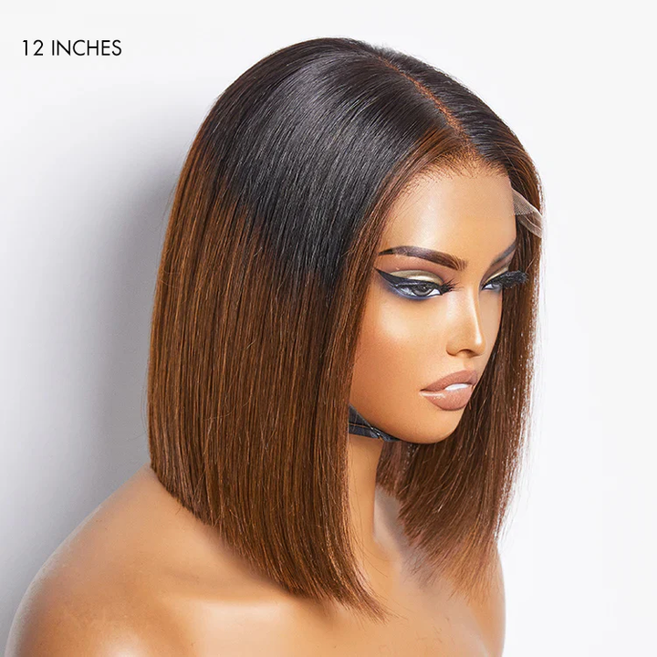 15A Lumiere Blunt Cut Short Bob T/4 Brown 13x4 Lace Front Wig T/99J Red Straight Human Hair Wigs 250% Density