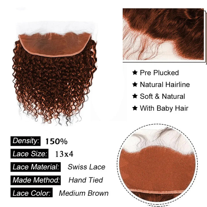 P4/27 Mettez en surbrillance Kinky Curly 3 Bundles avec des cheveux brésiliens frontaux en dentelle transparente 13x4 