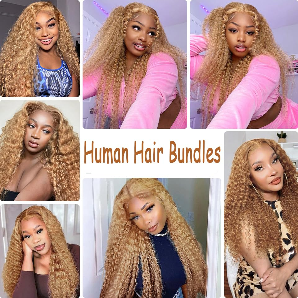 #27 Bundles Human Hair Water Wave 2 Bundles Brazilian Virgin  Hair  Honey Blonde  Human Hair Extensions