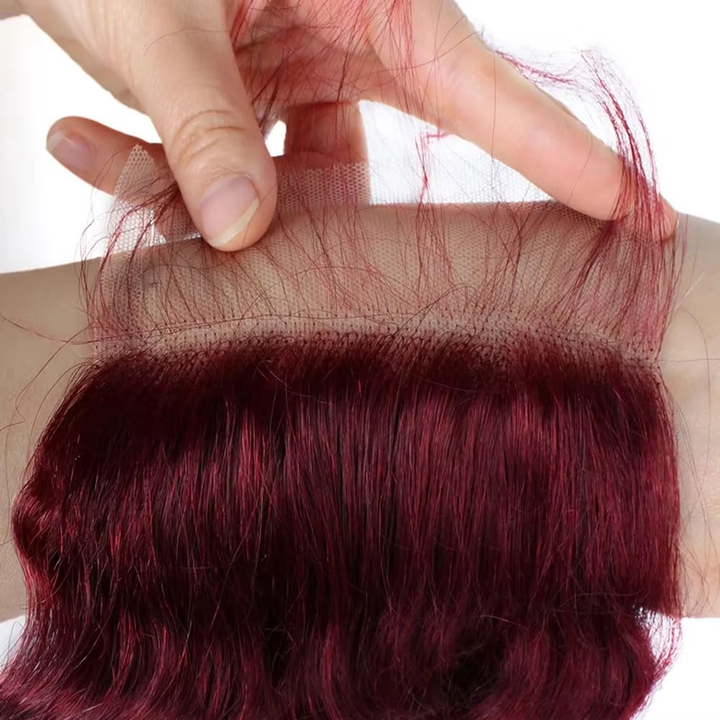 Red Bundles #99J Straight Human Hair 3 Bundles With 4x4 Closure Dark Burgundy Brazilian Remy Closure