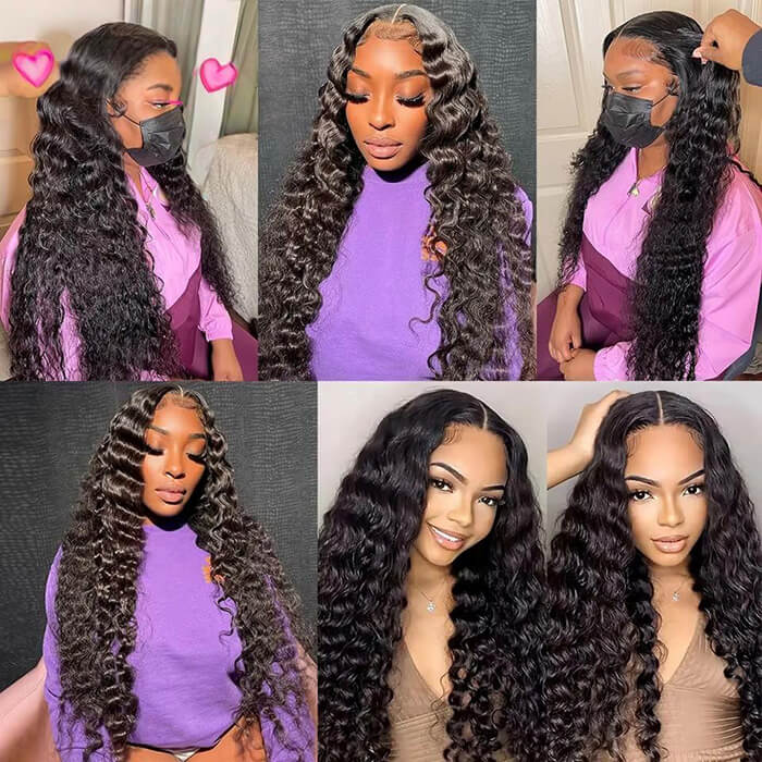 (B1)Deep Wave Human Hair 4 Bundles Curly Hair Weaving Double Weft Virgin Hair Extensions(Ship In 24Hours)