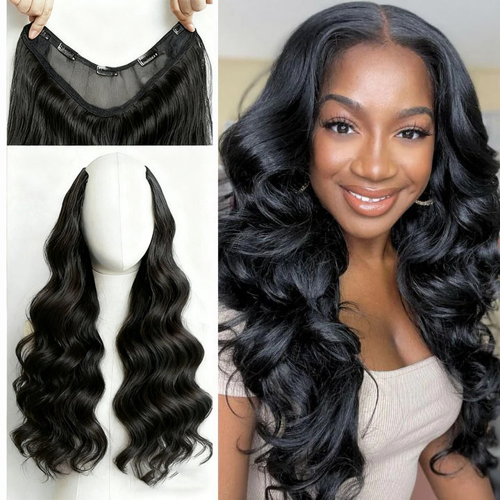 Lumiere 15A Invisible Clip In Long Hair Extensions Realistic Seamless Body Wave Wig One Piece 5 Clips Big Wave V-Shaped Hair Extensions
