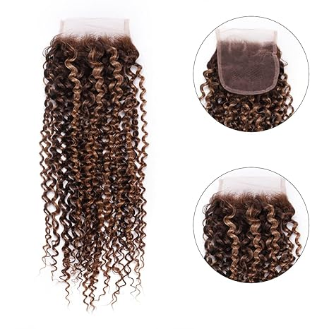 Highlight P4/30 kinky curly 4x4 Lace Closure one piece for women