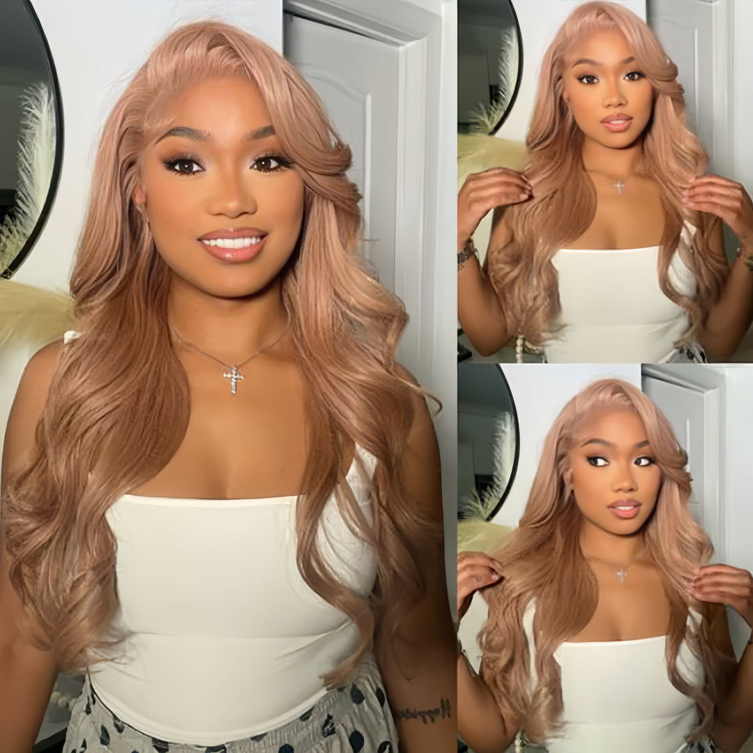 Pink Ash Blonde Colored Body Wave Human Hair Wigs with Baby Hair Transparent Lace Frontal Wig