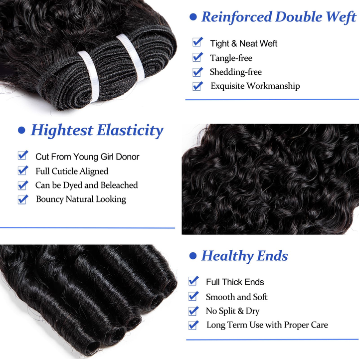 (H1)Burmese Curly Human Hair Bundles Weft Quick Weave Extensions for Women Natural Black No Tangle