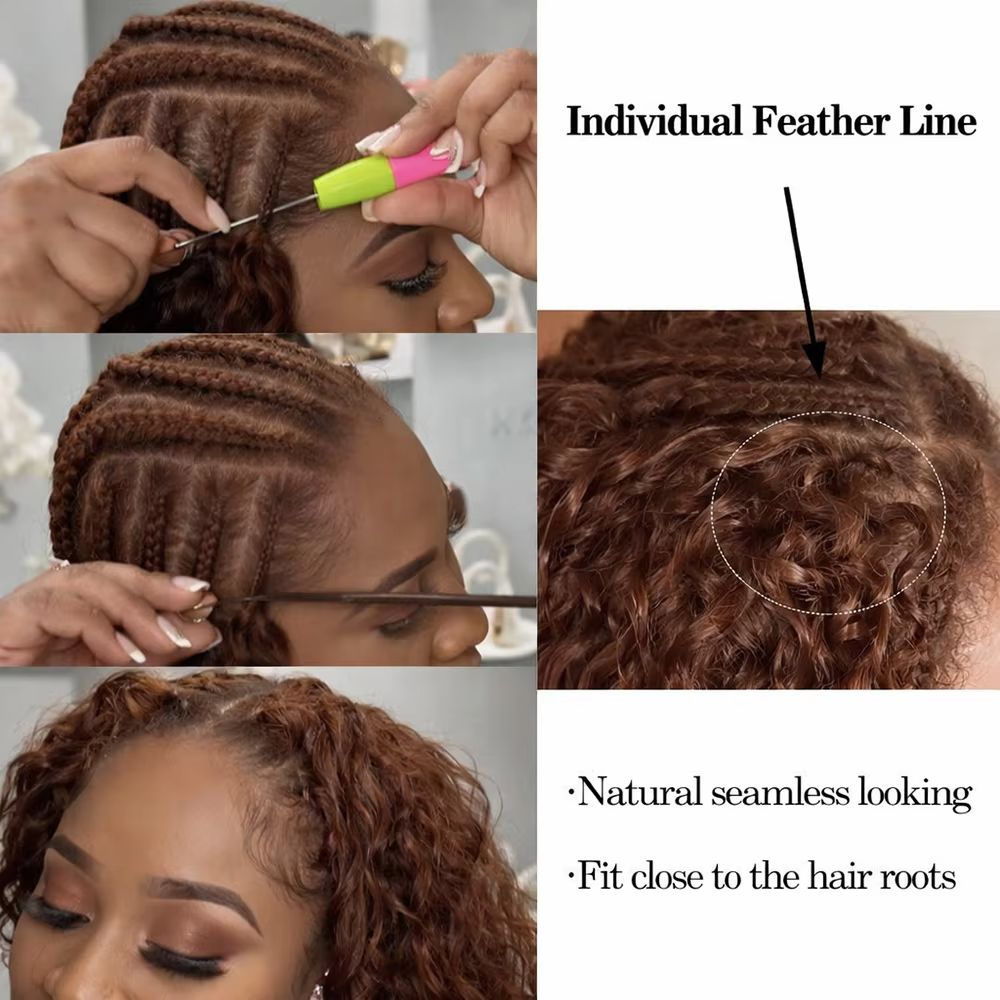 Lumiere #4 Brown Burmese Curly  Feather Crochet Human Hai Invisible Crochet Knots Hair(No Code Need)