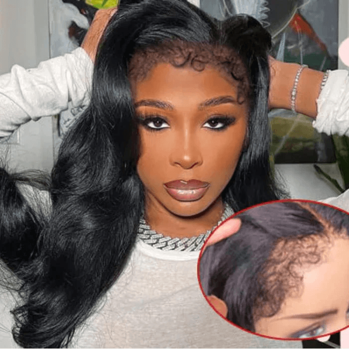 Glueless 4C Curly Edges 13x4 Lace Frontal Wigs Body Wave With Realistic Type Hairline