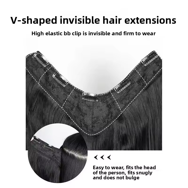 Lumiere 15A Invisible Clip In Long Hair Extensions Realistic Seamless Body Wave Wig One Piece 5 Clips Big Wave V-Shaped Hair Extensions