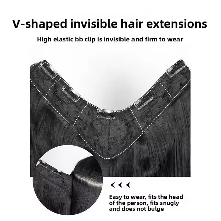 Lumiere 15A Invisible Clip In Long Hair Extensions Realistic Seamless Body Wave Wig One Piece 5 Clips Big Wave V-Shaped Hair Extensions