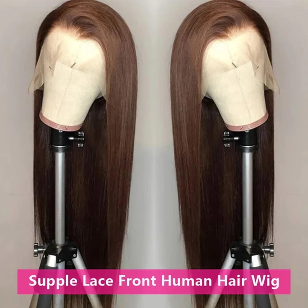 Lumiere Hair #4 Brown Colored Human Hair Wigs Ready To Go Straight Lace Front Wigs
