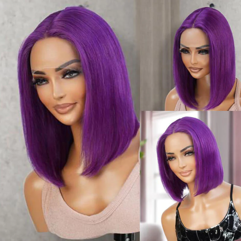 150% Density Yellow & Light Pink & Red & Purple & Lake Blue Short Bob wig 13x4 Lace Front Straight Human Hair Wigs Transparent Lace | Lumiere