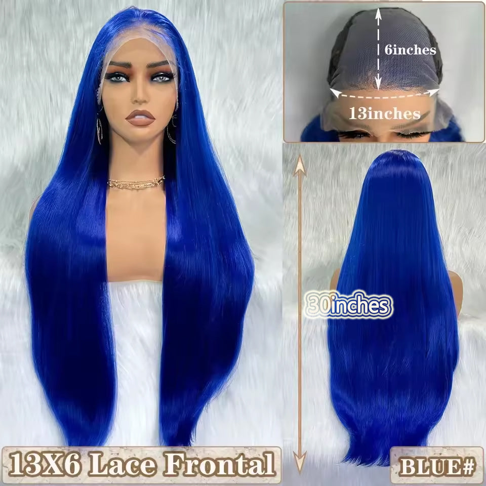 Lumiere Synthetic Hair Blue Color 13x6 Straight Lace Front Wigs for Women