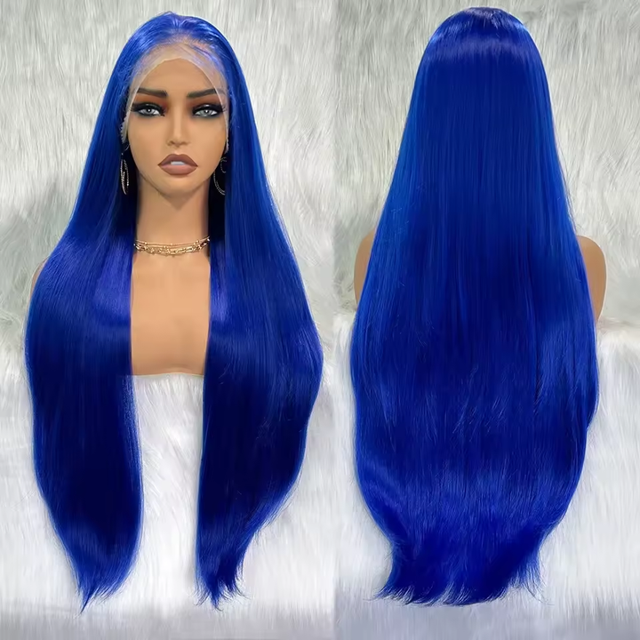 Lumiere Synthetic Hair Blue Color 13x6 Straight Lace Front Wigs for Women