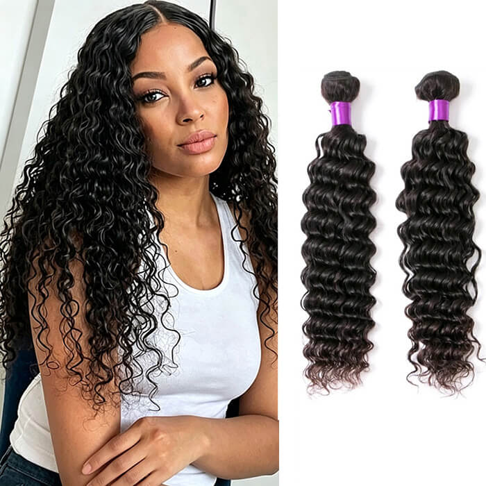 (B1)Deep Wave 2 Bundles Human Hair Extensions(Ship In 24Hours)