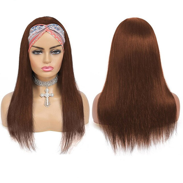 Color #4 Brown Straight Headband Human Hair Wigs For Black Woman