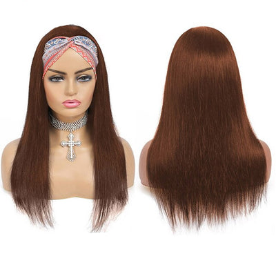 #4 Color Brown Straight Glueless Headband Human Hair Wigs For Black Woman