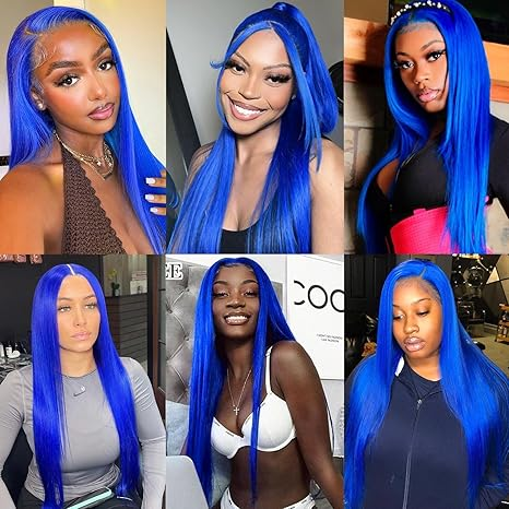 Lumiere Synthetic Hair Blue Color 13x6 Straight Lace Front Wigs for Women