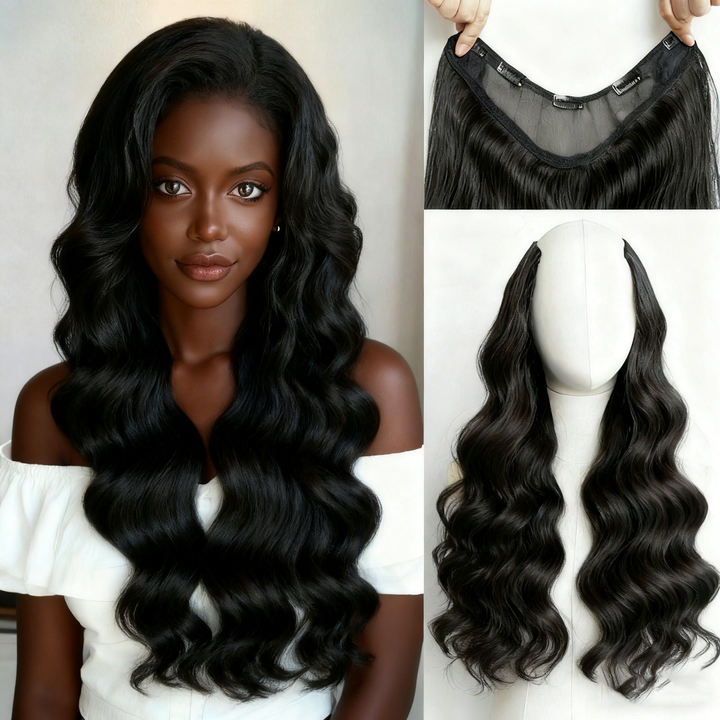 Lumiere 15A Invisible Clip In Long Hair Extensions Realistic Seamless Body Wave Wig One Piece 5 Clips Big Wave V-Shaped Hair Extensions