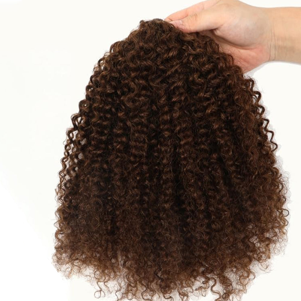 Lumiere #4 Chocolate Brown Afro Curly Drawstring Ponytail Human Hair Extensions