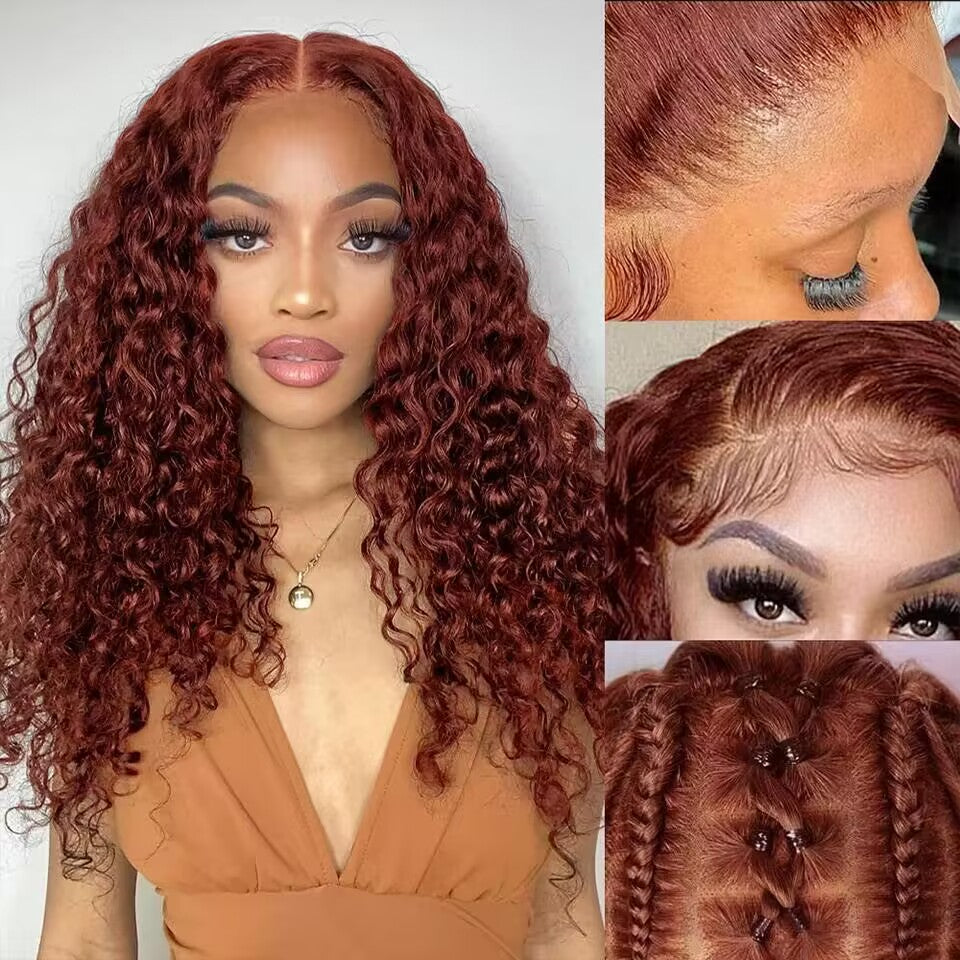 Lumiere #33 Reddish Brown 13x4 Lace frontal Water Wave 4x4 Closure Human Hair Wigs