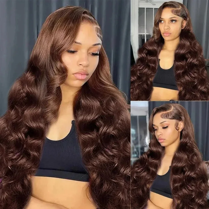 AMZ Lumiere #4 Color & Chocolate Brown Body Wave Wig 13x4 Lace Front Human Hair Wig 200% density