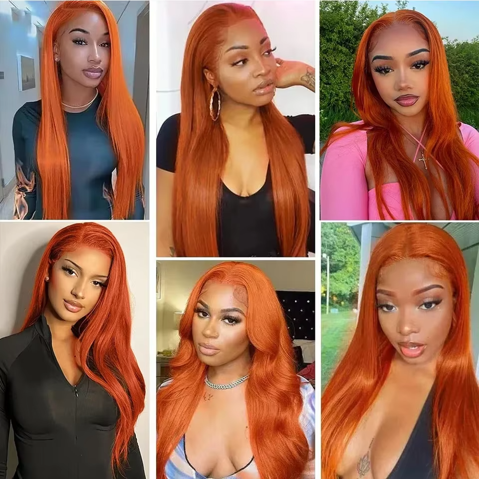 #350 Ginger Orange Straight  100% Human Hair 4 Bundles With 5x5/6x6 Closure Brazilian Raw Virgin Hair Double Weft Bundle for Black Women