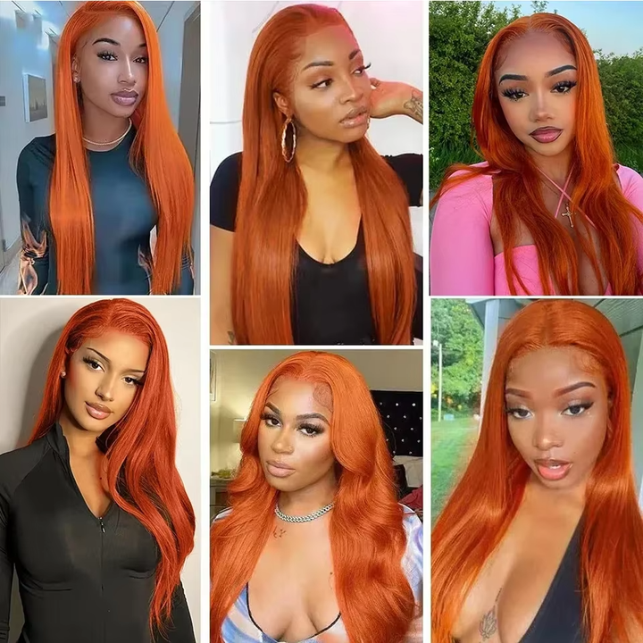 #350 Ginger Orange Straight  100% Human Hair 4 Bundles With 5x5/6x6 Closure Brazilian Raw Virgin Hair Double Weft Bundle for Black Women