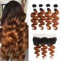 lumiere 1B/30 Ombre Body Wave 4 Bundles With 13x4 Lace Frontal Pre Colored Ear To Ear