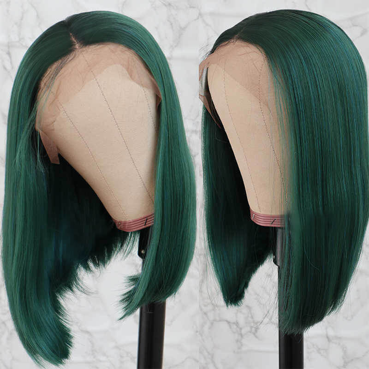Lumiere Short Colored Bob Red Blue Pink Green Yellow Lace Frontal Human Hair Bob Wigs (No Code Need)